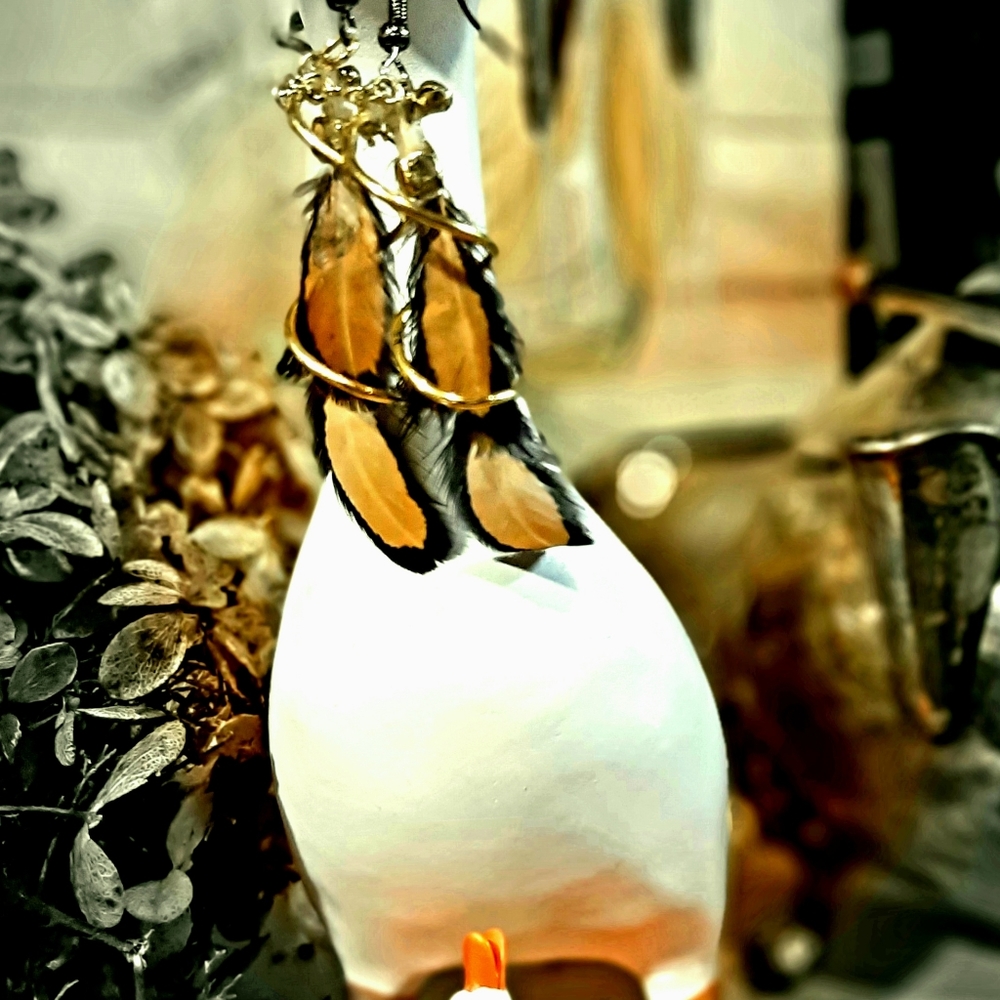 Feather earrings with wire twist